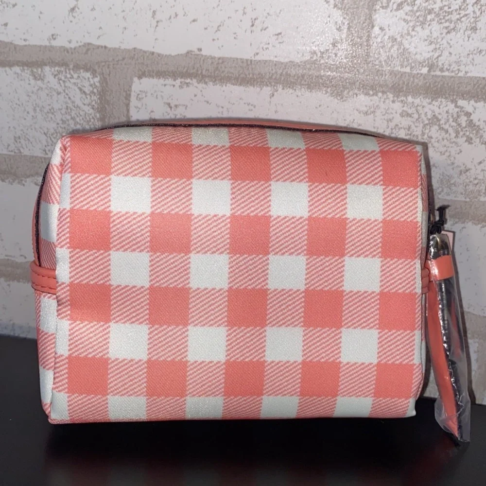 VICTORIA’S SECRET CORAL GINGHAM MINI COSMETICS BAG limited edition